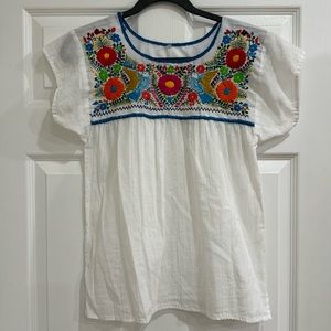 Mexican Women’s Floral Embroidered Top Small White